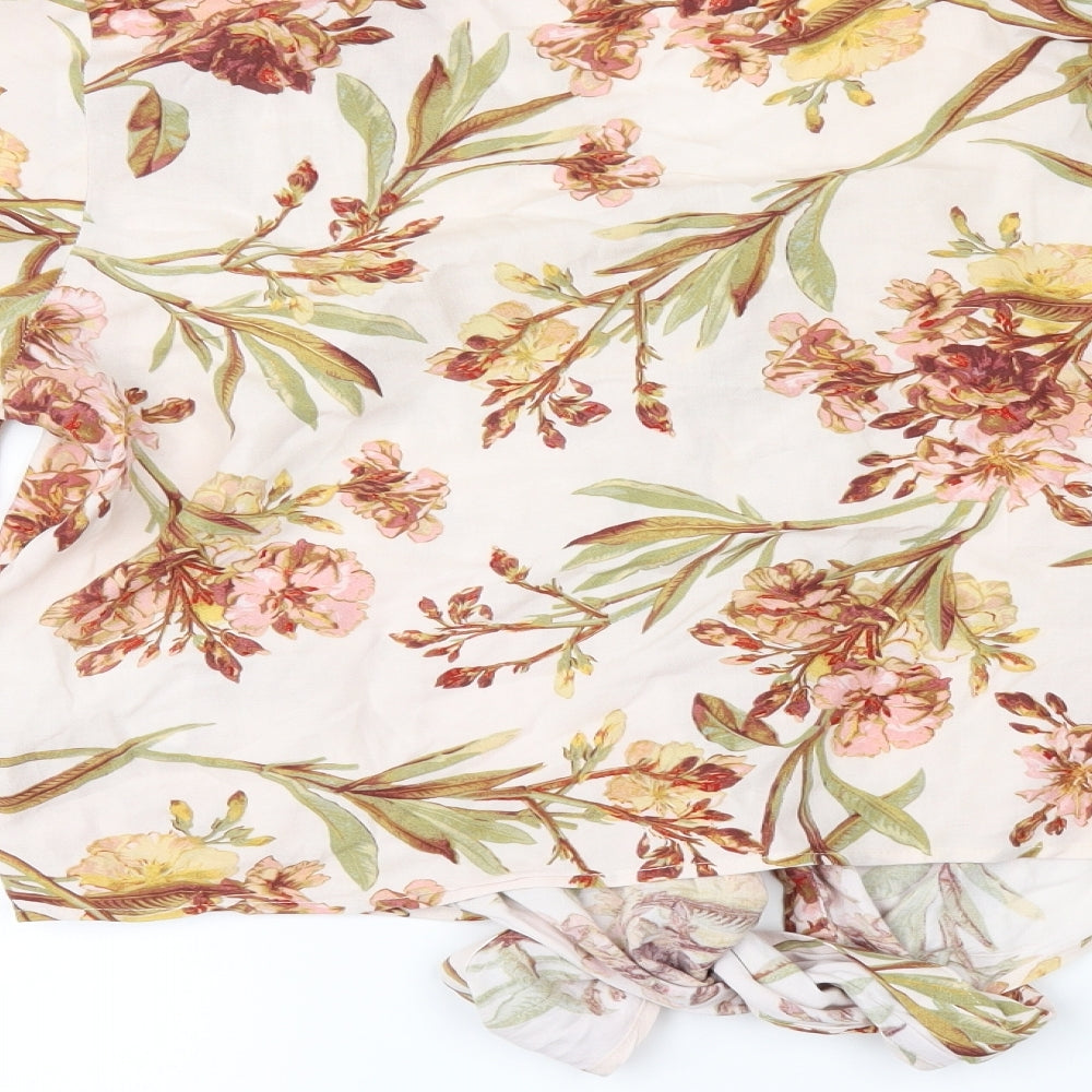 H&M Womens Ivory Floral  Kimono Button-Up Size 12  - TIE FRONT