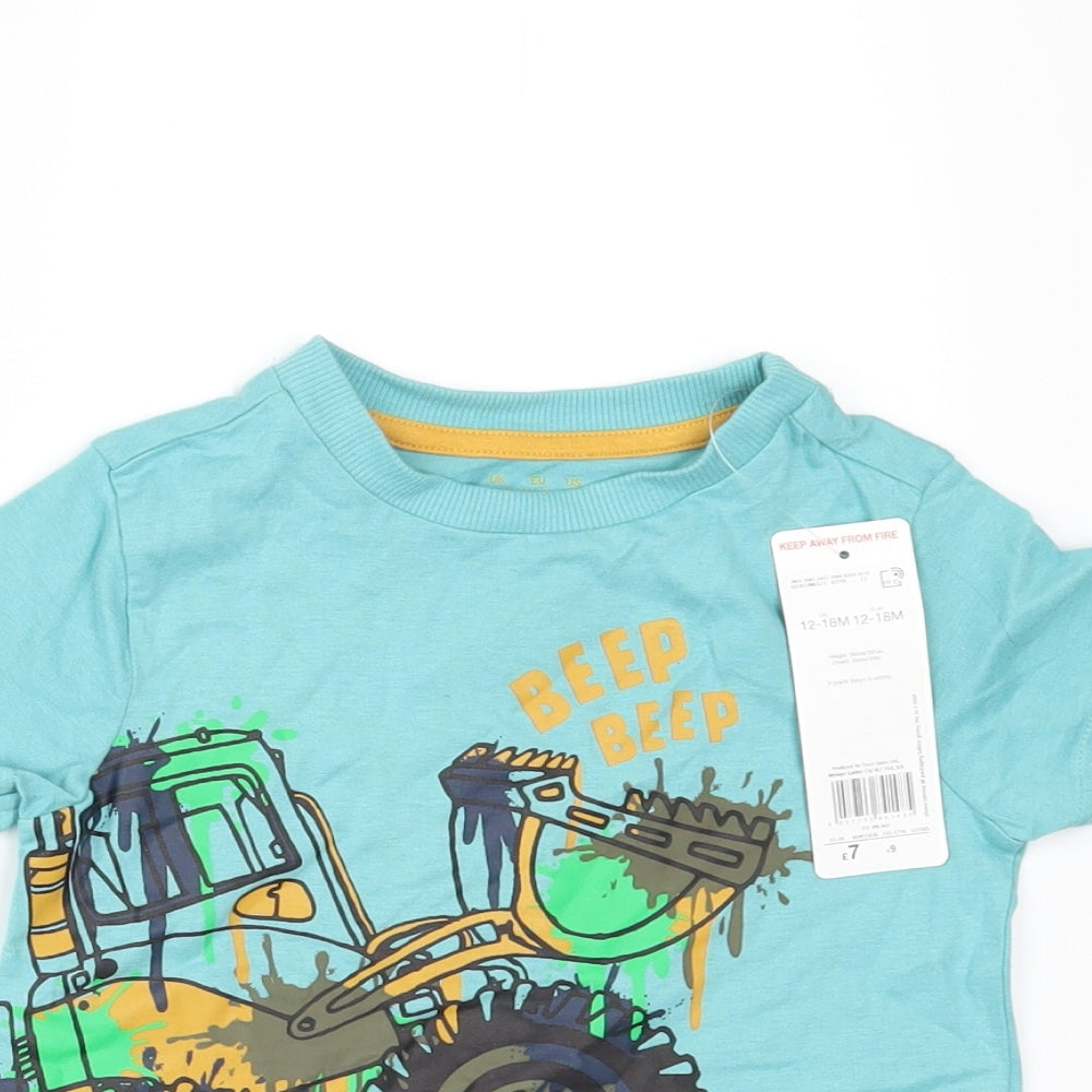 F&F Boys Green   Basic T-Shirt Size 12-18 Months  - TRACTOR