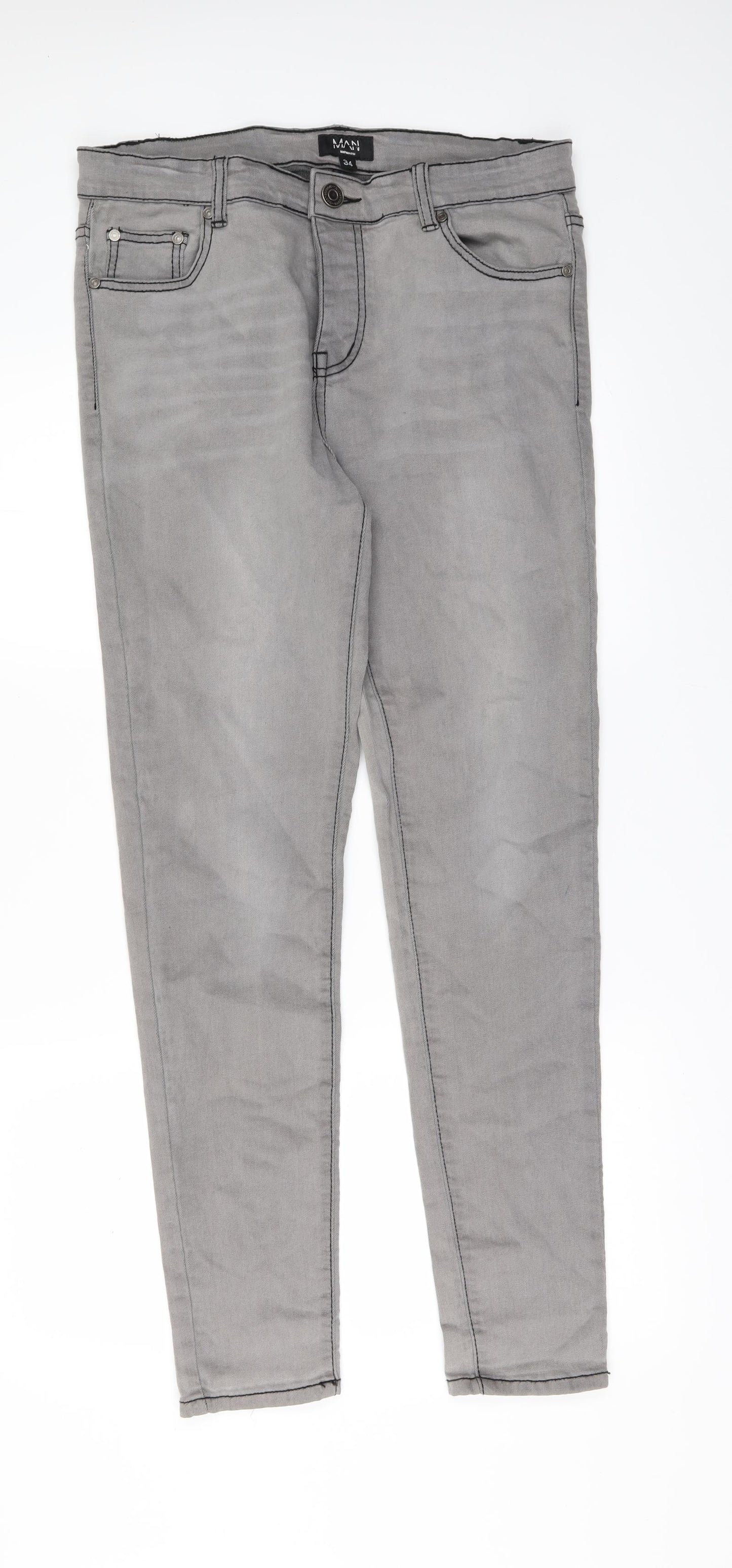 Boohoo Mens Grey  Denim Skinny Jeans Size 34 in L32 in