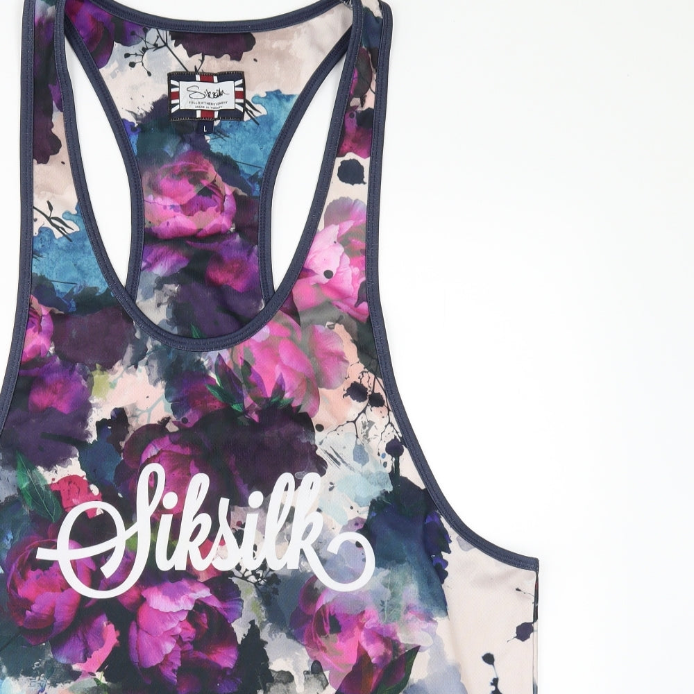 SikSilk Mens Multicoloured Floral  Basic T-Shirt Size L