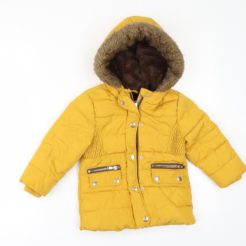 F&F Girls Yellow   Jacket  Size 18-24 Months  - Fur lined