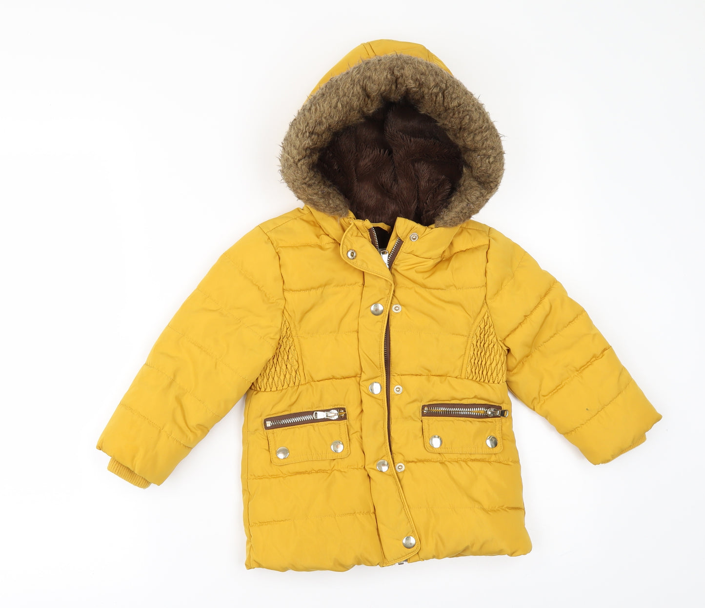 F&F Girls Yellow   Jacket  Size 18-24 Months  - Fur lined