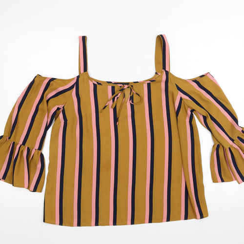 Matalan Womens Beige Striped  Basic Blouse Size 12  - cold shoulder