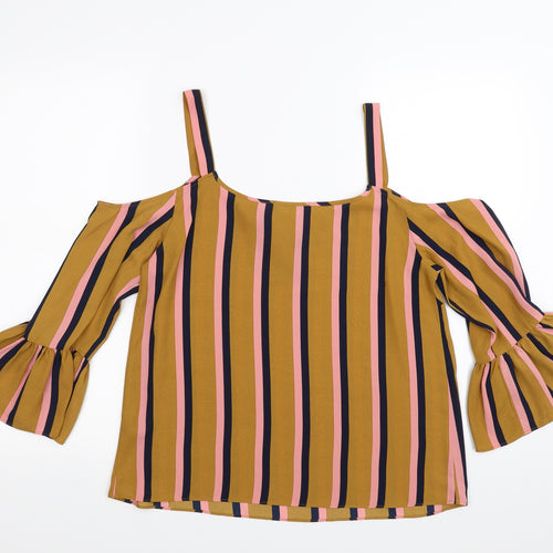 Matalan Womens Beige Striped  Basic Blouse Size 12  - cold shoulder