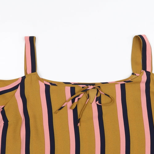 Matalan Womens Beige Striped  Basic Blouse Size 12  - cold shoulder
