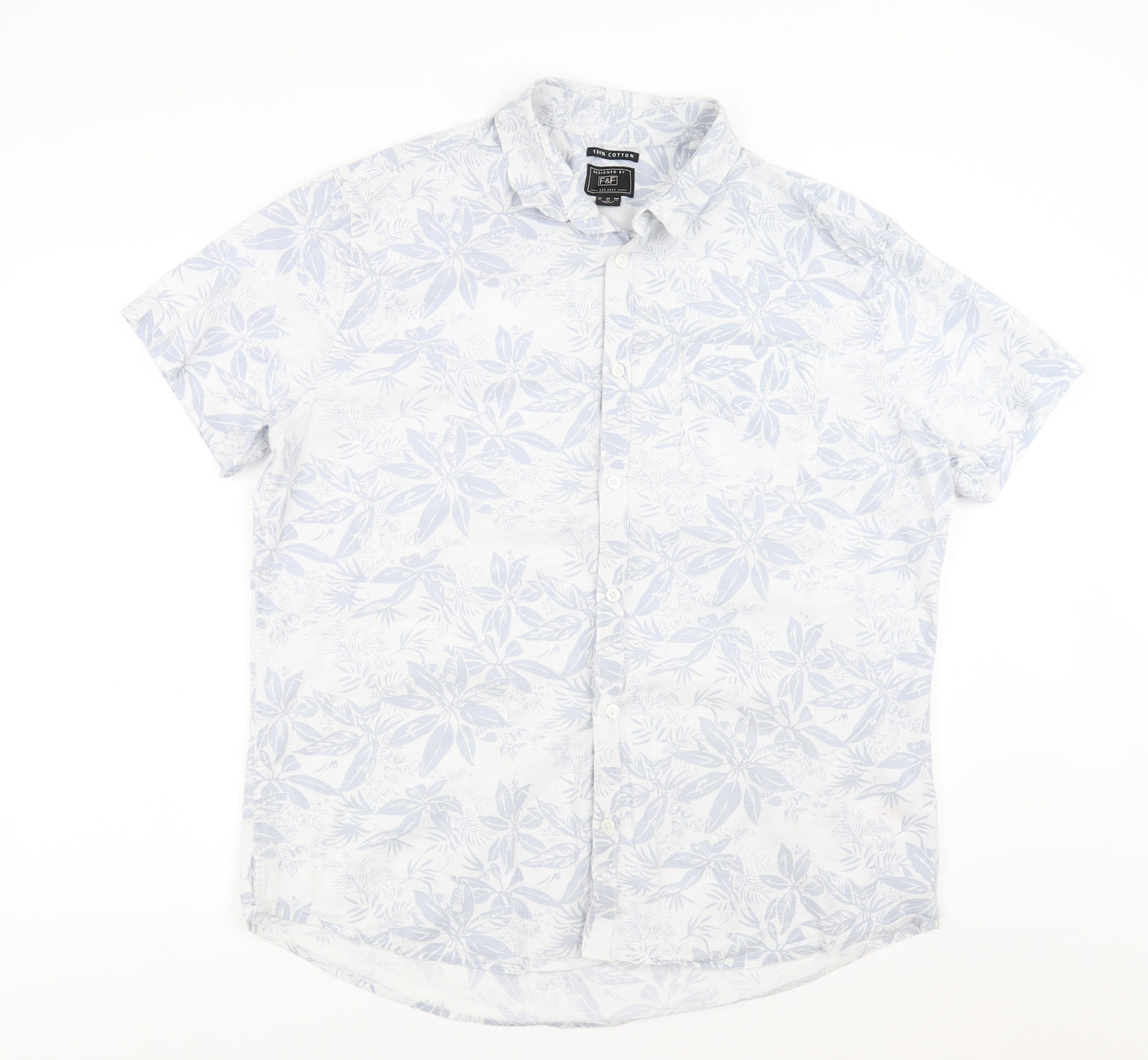 F&F Mens Blue Floral   Button-Up Size XL
