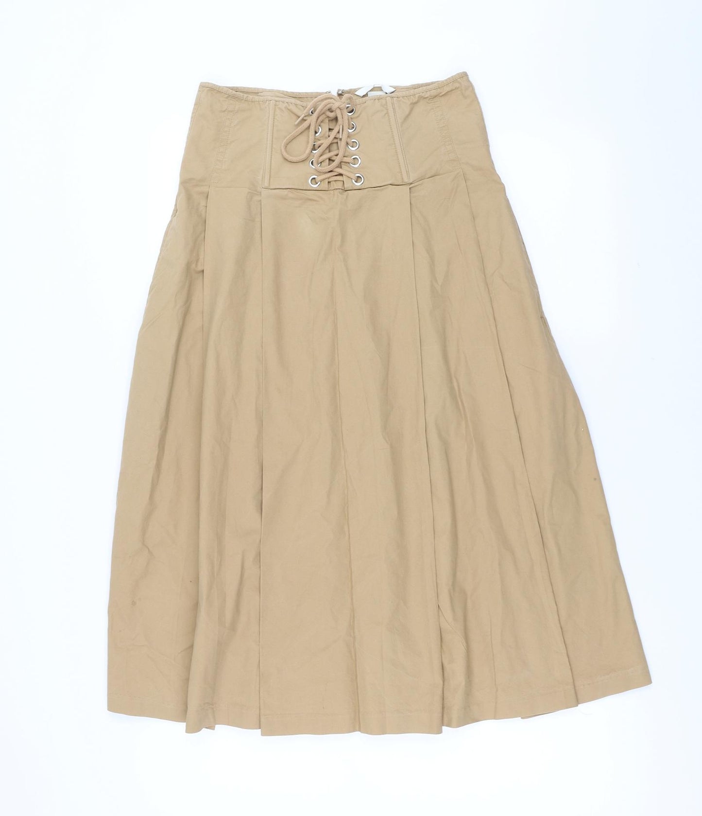 H&M Womens Beige   A-Line Skirt Size 12  - lace up waist detail