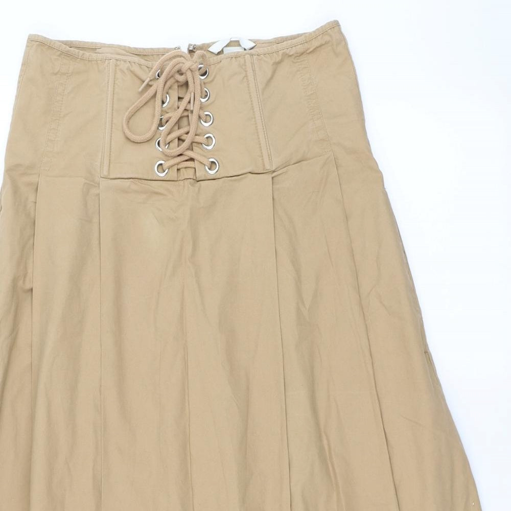 H&M Womens Beige   A-Line Skirt Size 12  - lace up waist detail
