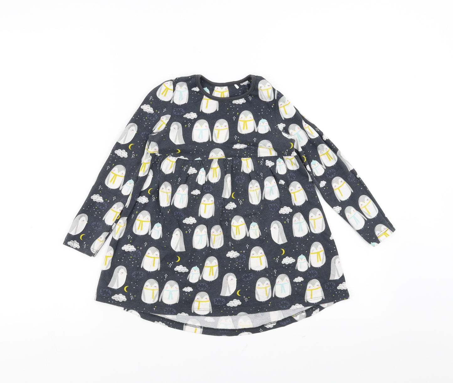 Mini Club Girls Grey   T-Shirt Dress  Size 3-4 Years  - penguin