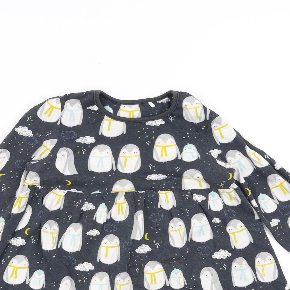 Mini Club Girls Grey   T-Shirt Dress  Size 3-4 Years  - penguin