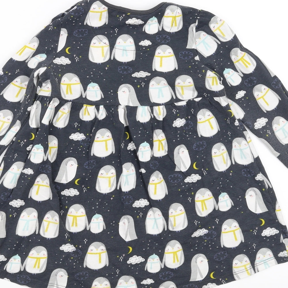 Mini Club Girls Grey   T-Shirt Dress  Size 3-4 Years  - penguin