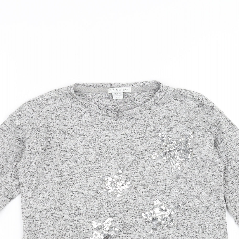 Primark Girls Grey   Pullover Jumper Size 10-11 Years  - star sequin