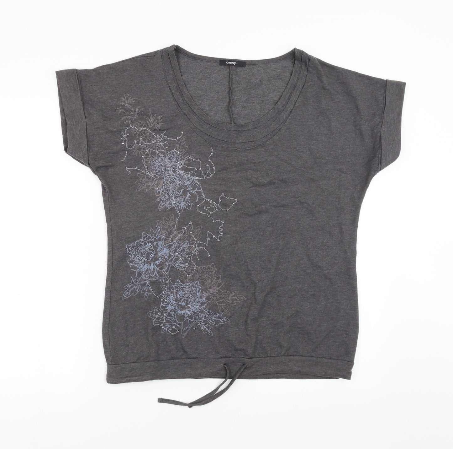 George Womens Grey   Basic T-Shirt Size 10  - Floral Embroidery