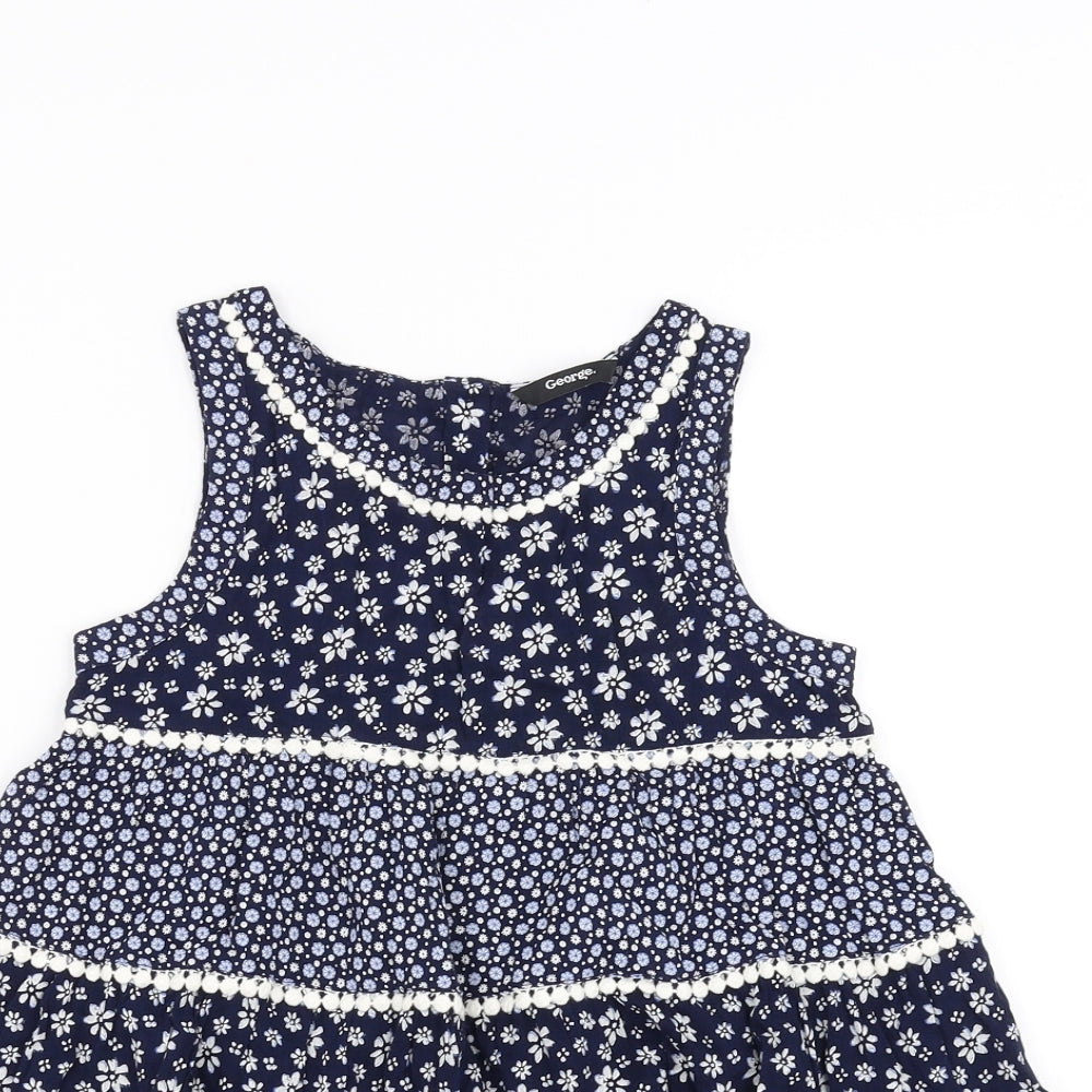 George Girls Blue Floral  Trapeze & Swing  Size 7-8 Years