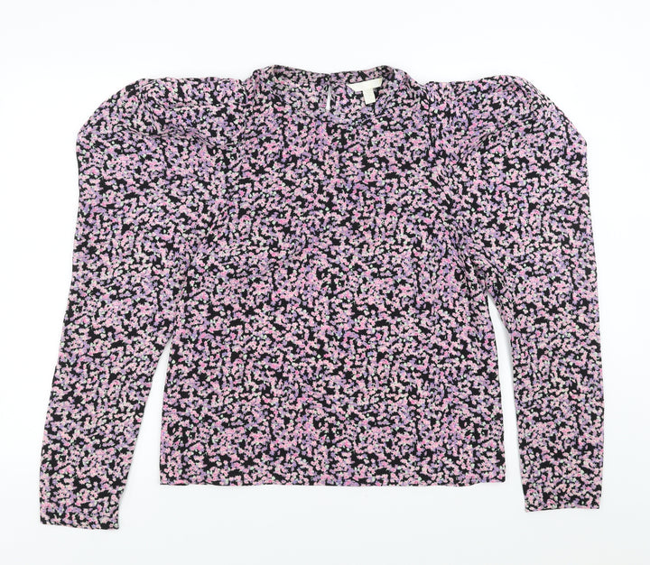 H&M Womens Purple Floral  Basic Blouse Size L