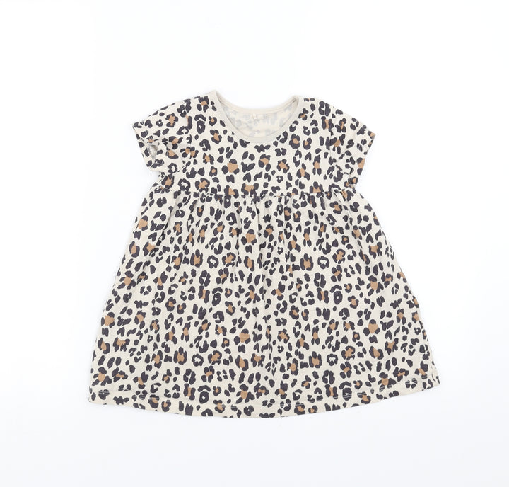 George Girls Beige Animal Print T-Shirt Dress Size 18-24 Months