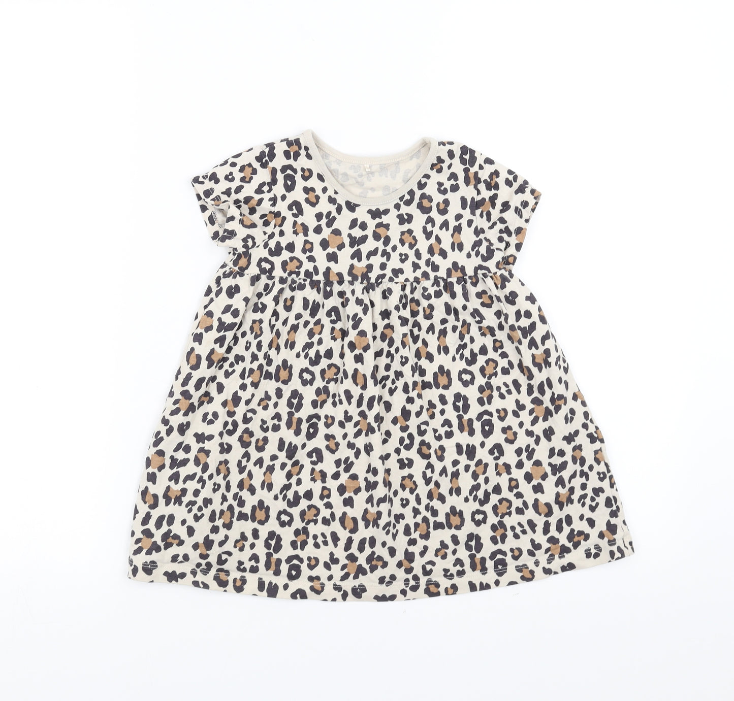 George Girls Beige Animal Print  T-Shirt Dress  Size 18-24 Months