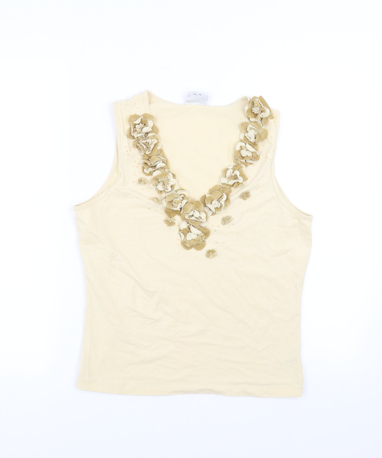 NEXT Womens Yellow   Basic Tank Size 14  - floral neck detail
