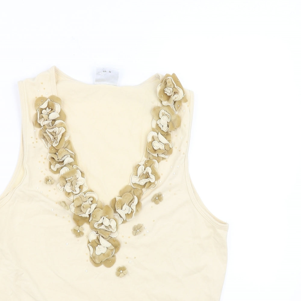 NEXT Womens Yellow   Basic Tank Size 14  - floral neck detail