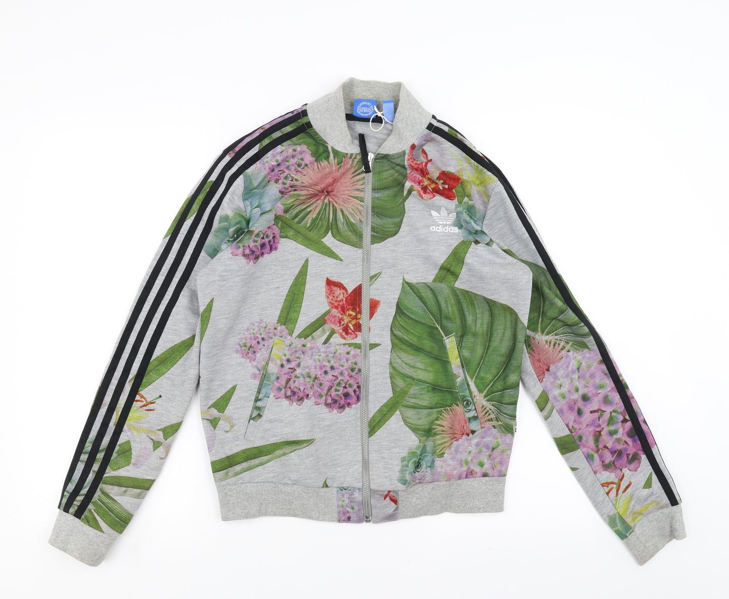 adidas Womens Grey Floral  Full Zip Sweatshirt Size 12