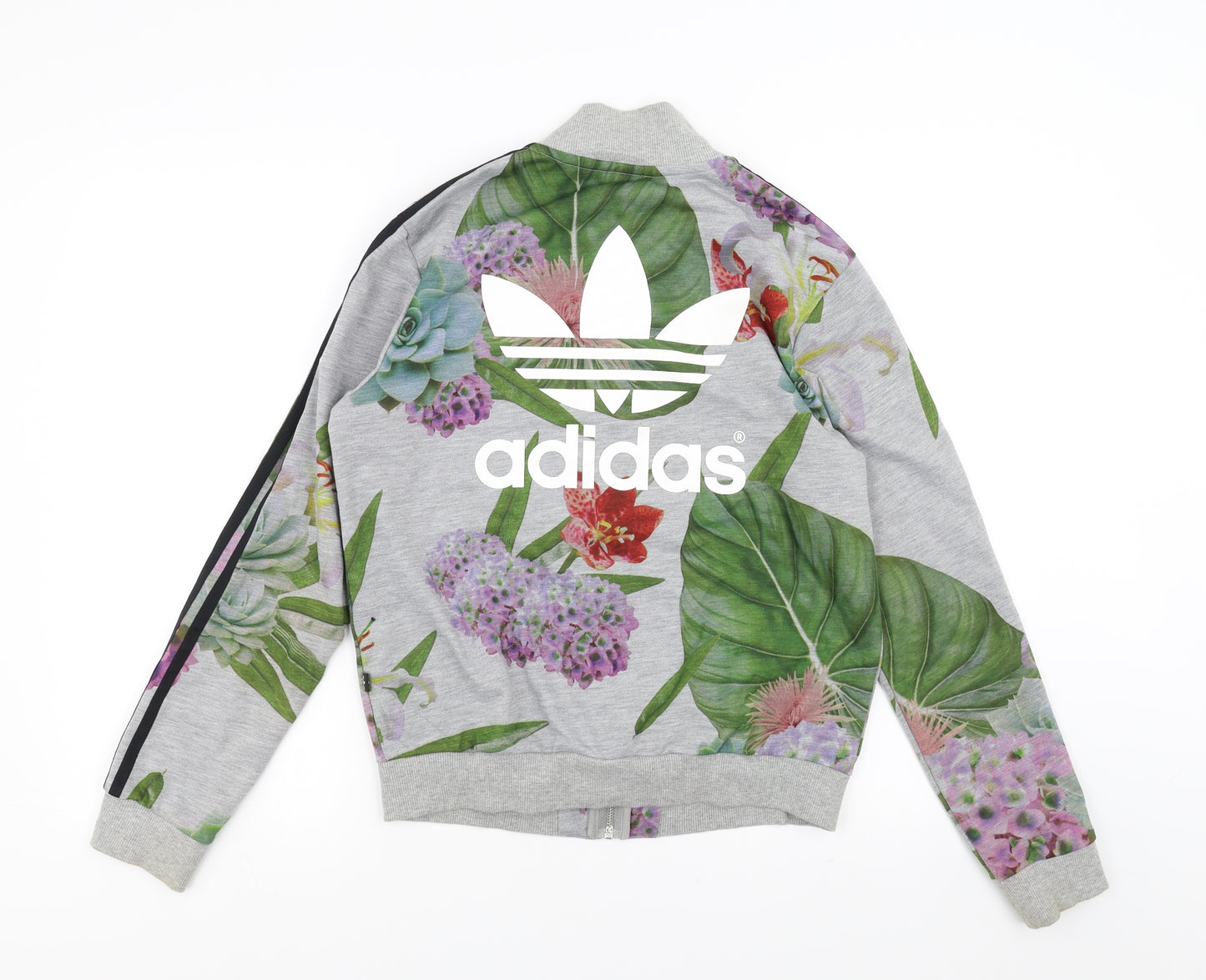 adidas Womens Grey Floral  Full Zip Sweatshirt Size 12