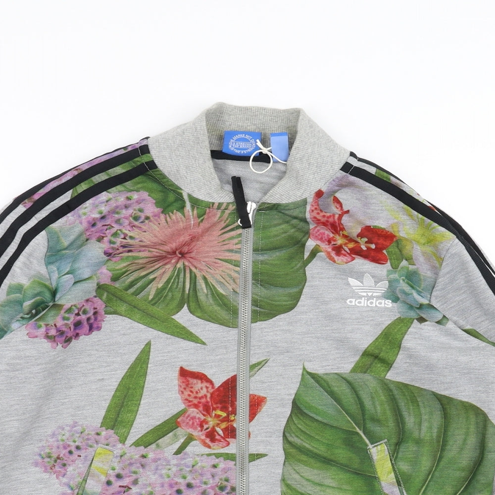 adidas Womens Grey Floral  Full Zip Sweatshirt Size 12