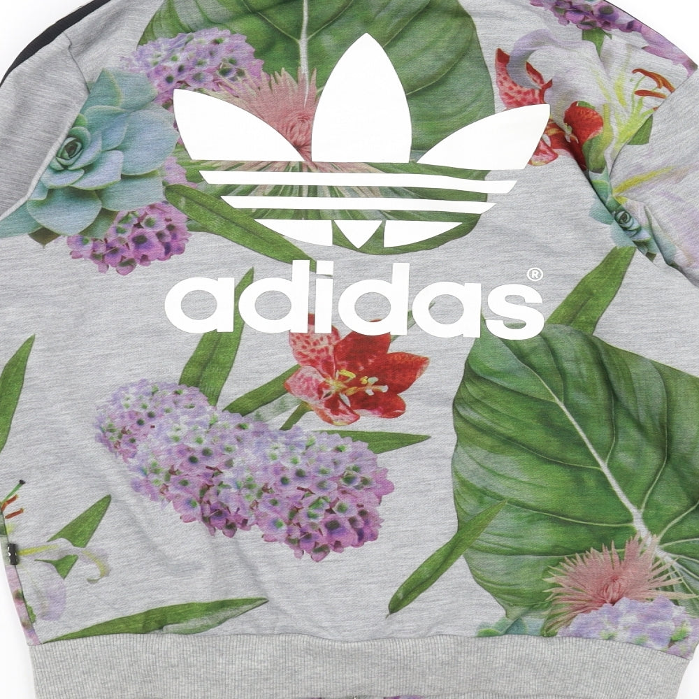 adidas Womens Grey Floral  Full Zip Sweatshirt Size 12