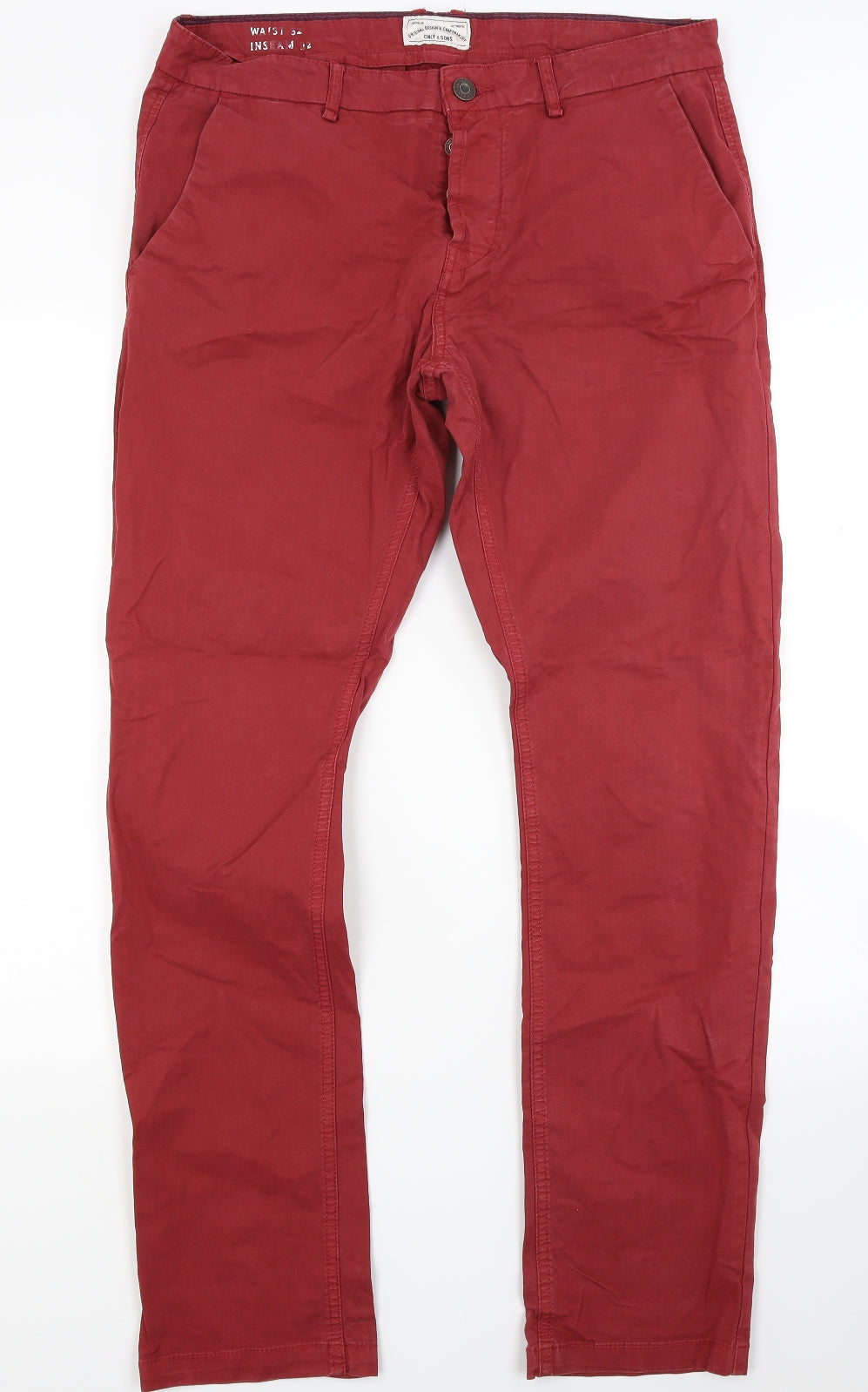 ONLY & SONS Mens Red   Chino Trousers Size 32 L30 in