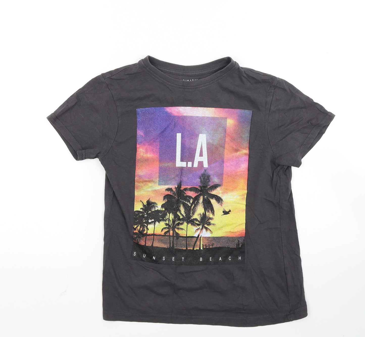 Primark Boys Grey  Jersey Basic T-Shirt Size 9-10 Years  - L.A Sunset beach