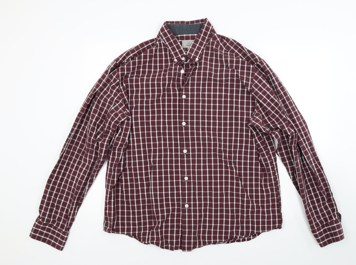 Marks and Spencer Mens Red Check   Button-Up Size XL