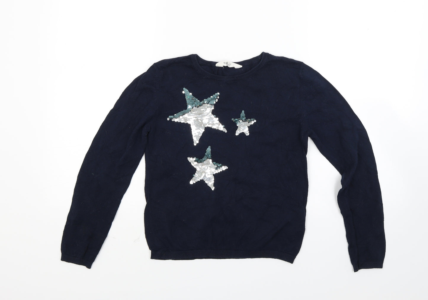 H&M Girls Blue  Knit Pullover Jumper Size 10 Years  - Stars