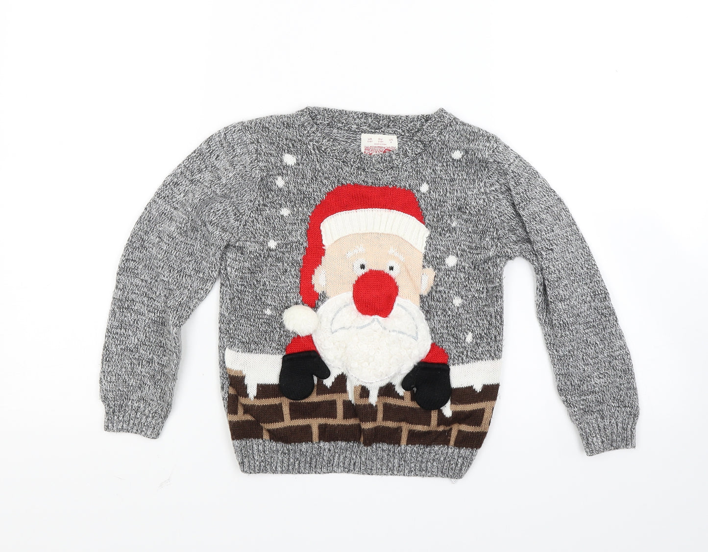 F&F Boys Grey  Knit Pullover Jumper Size 5-6 Years  - Christmas Santa