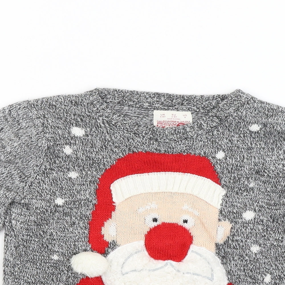 F&F Boys Grey  Knit Pullover Jumper Size 5-6 Years  - Christmas Santa