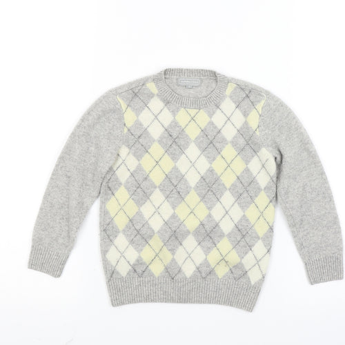 Nicholas & Bears Boys Grey Argyle/Diamond Knit Pullover Jumper Size 4 Years