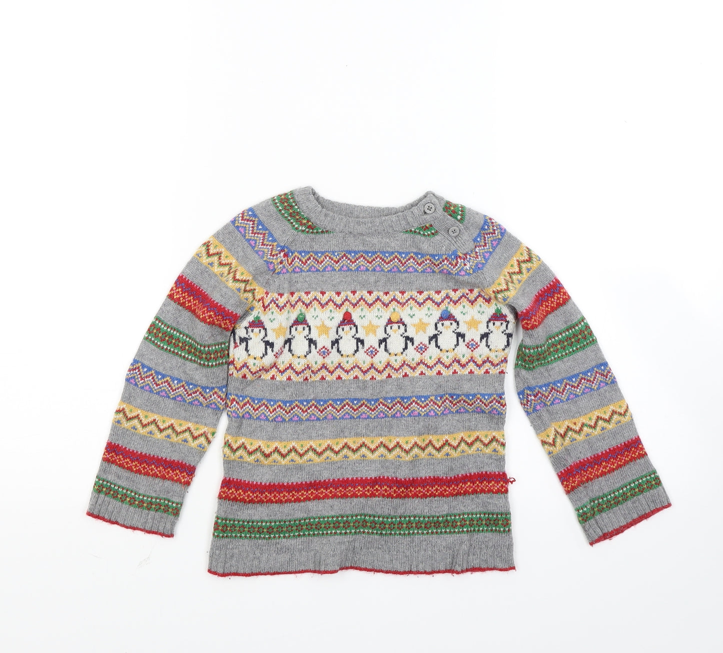 JoJo Maman Bébé Girls Grey  Knit Pullover Jumper Size 4-5 Years  - Penguin
