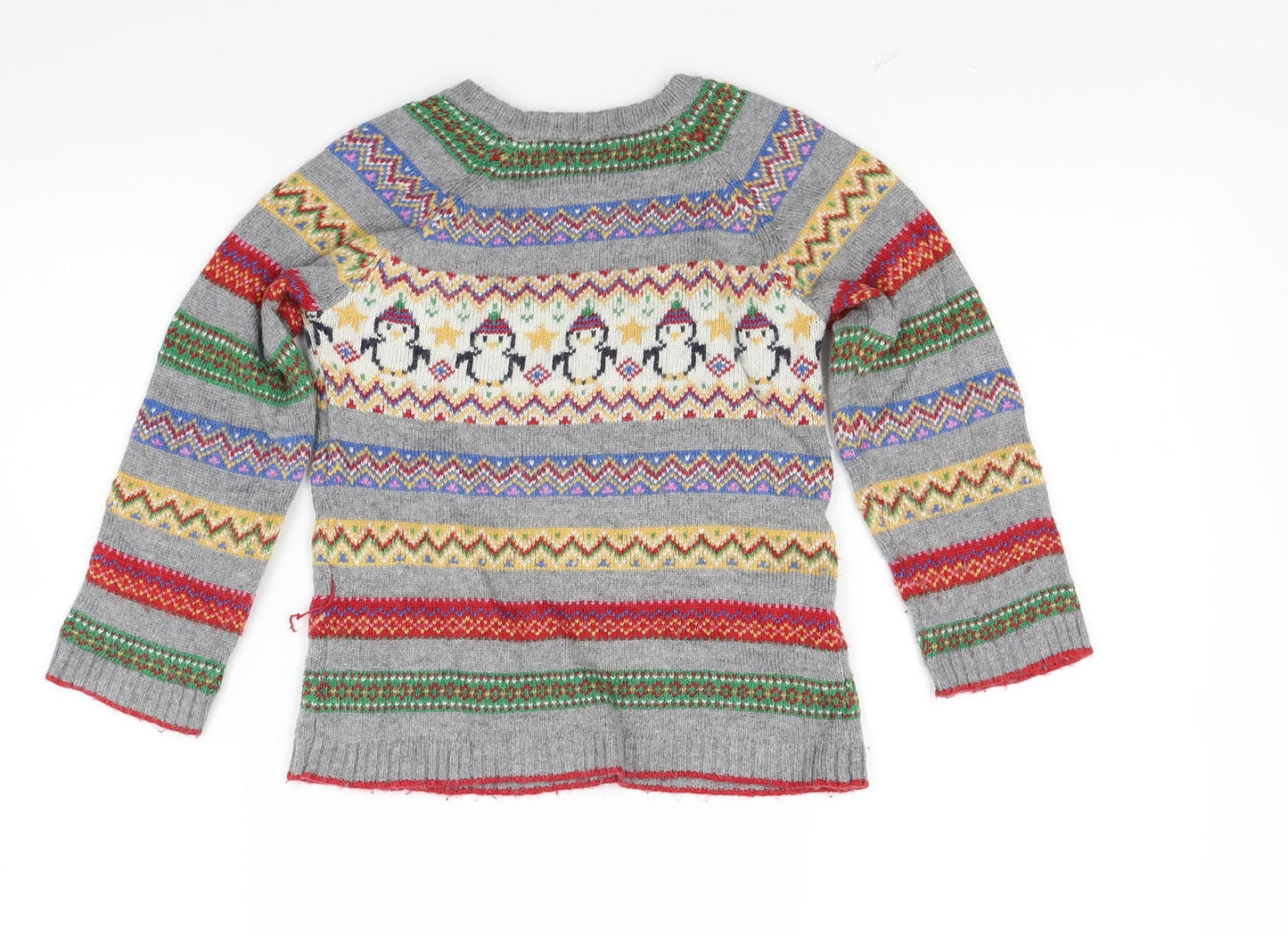 JoJo Maman Bébé Girls Grey  Knit Pullover Jumper Size 4-5 Years  - Penguin