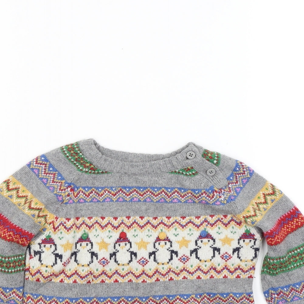 JoJo Maman Bébé Girls Grey  Knit Pullover Jumper Size 4-5 Years  - Penguin
