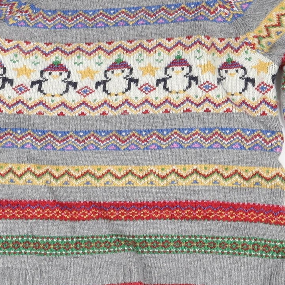 JoJo Maman Bébé Girls Grey  Knit Pullover Jumper Size 4-5 Years  - Penguin