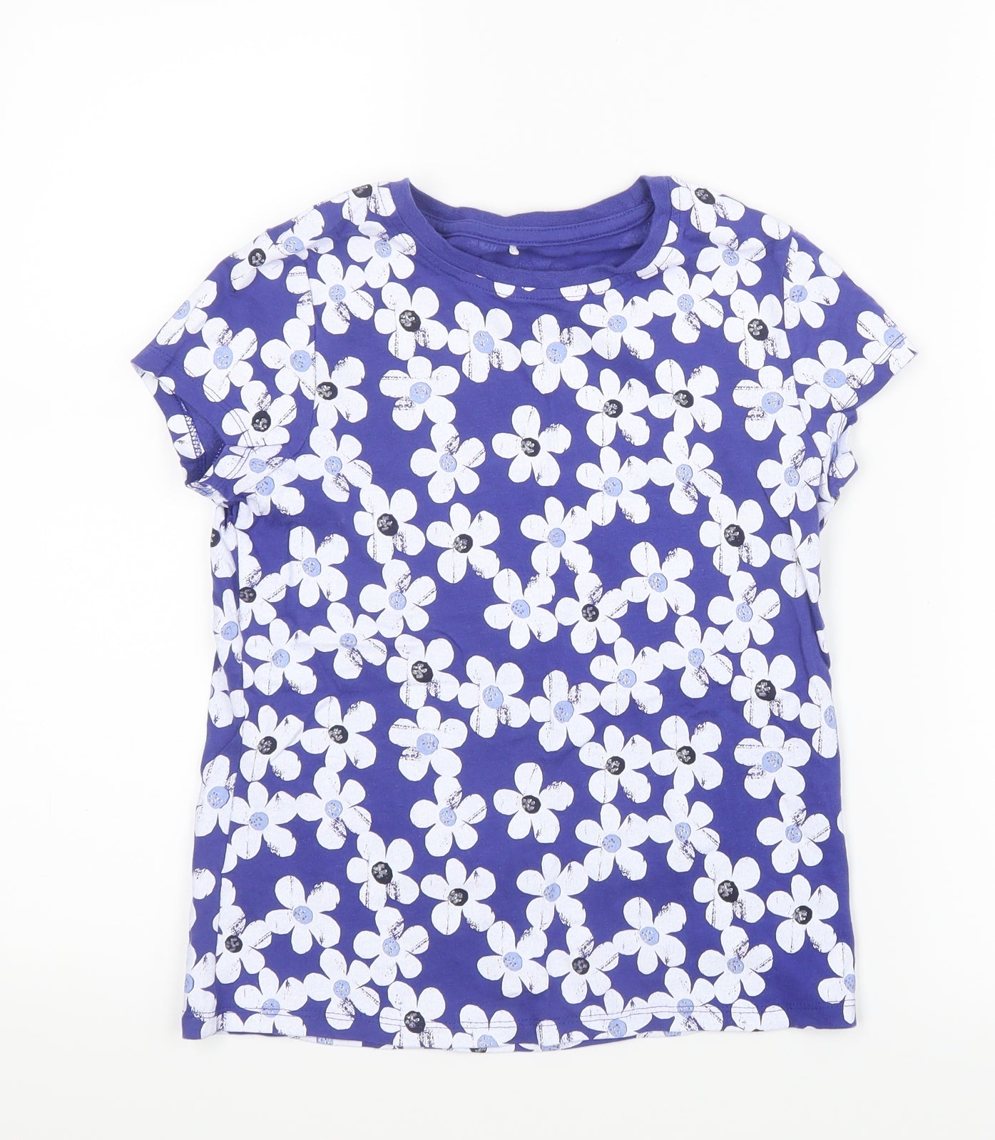George Girls Blue Floral  Basic T-Shirt Size 9-10 Years