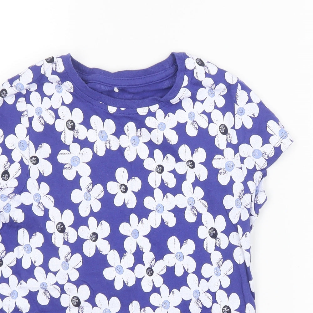 George Girls Blue Floral  Basic T-Shirt Size 9-10 Years