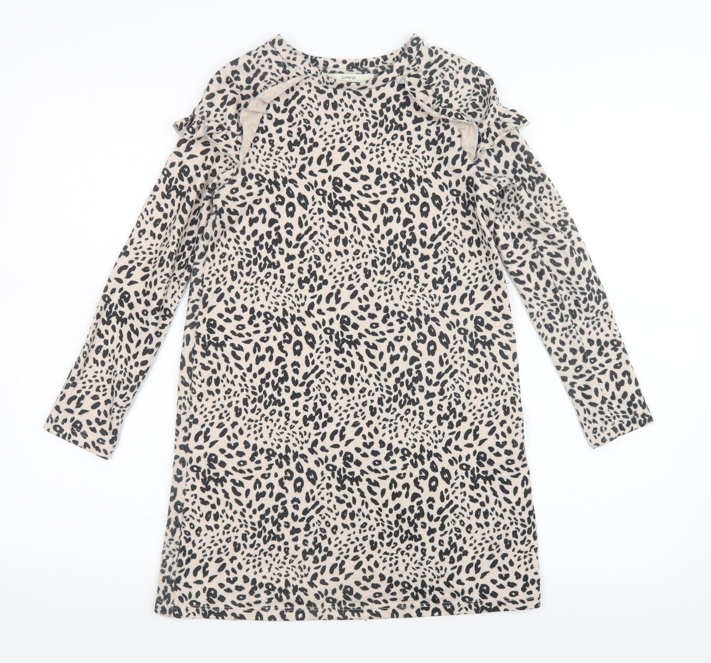 George Girls Beige Animal Print  Shirt Dress  Size 7-8 Years