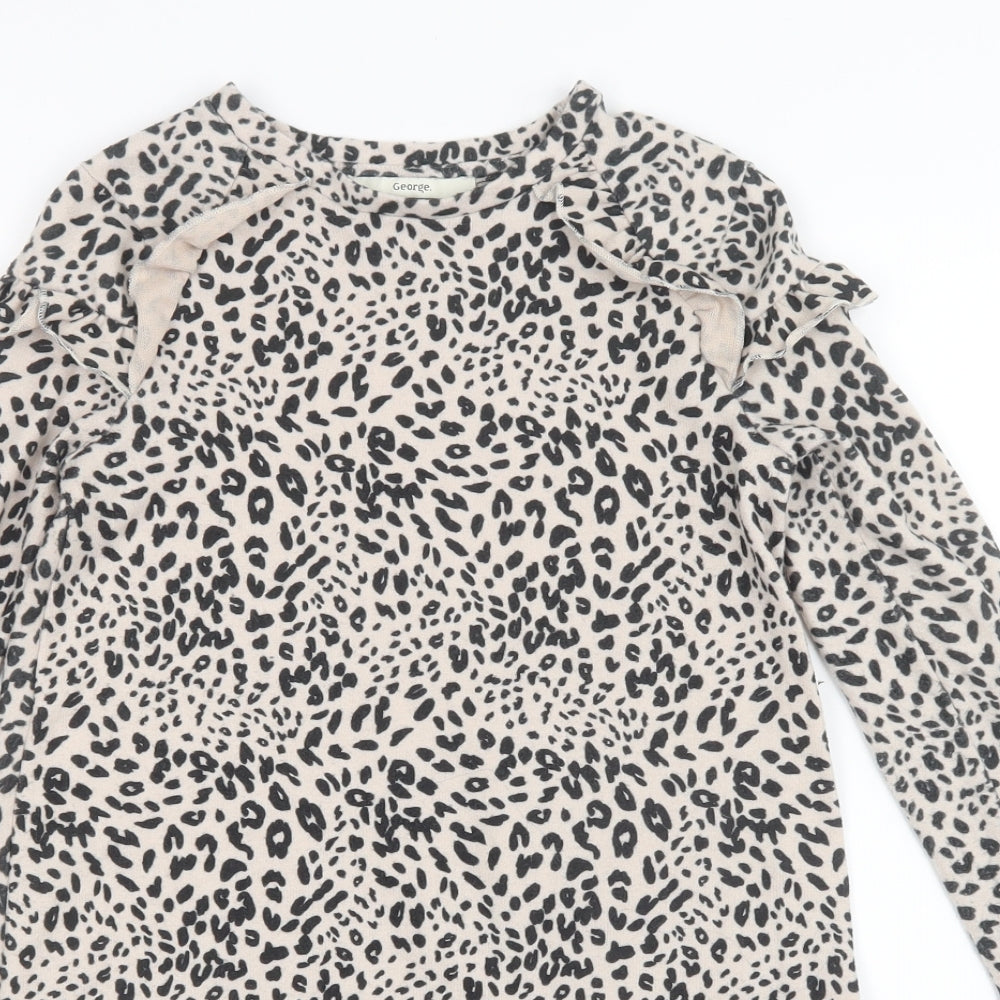 George Girls Beige Animal Print  Shirt Dress  Size 7-8 Years