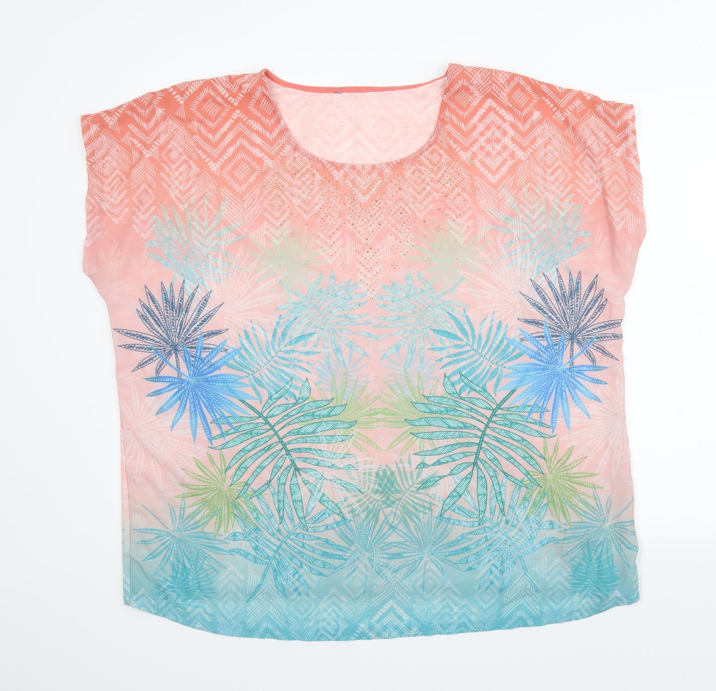 Preworn Womens Pink Geometric  Basic T-Shirt Size 24