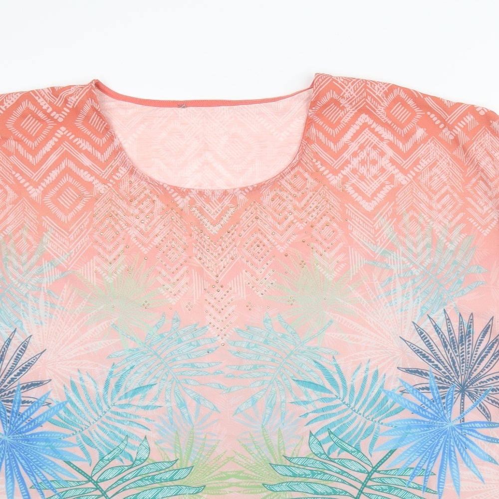 Preworn Womens Pink Geometric  Basic T-Shirt Size 24