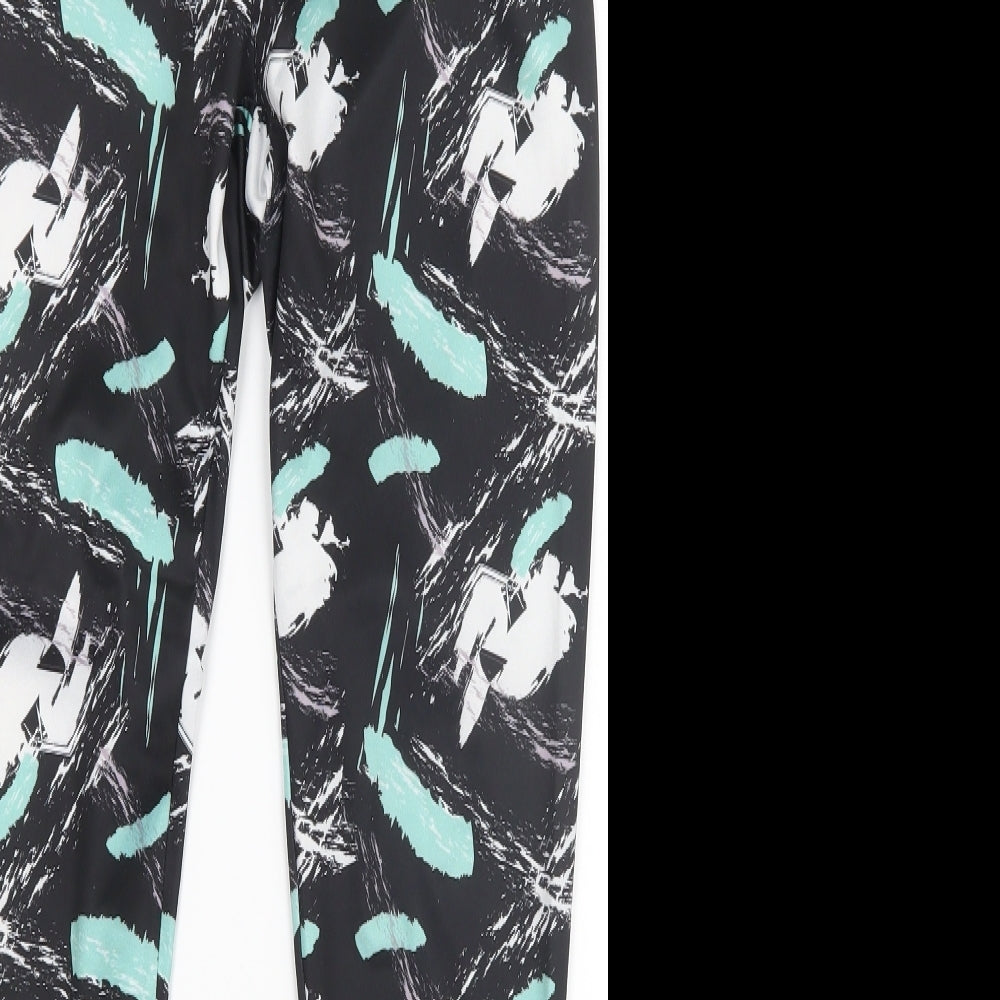 Tone Time Womens Black Geometric  Capri Leggings Size 14 L27.5 in