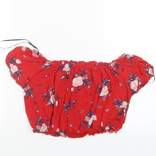 Divided by H&M Womens Red Floral  Cropped T-Shirt Size M