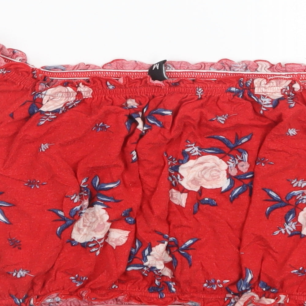 Divided by H&M Womens Red Floral  Cropped T-Shirt Size M