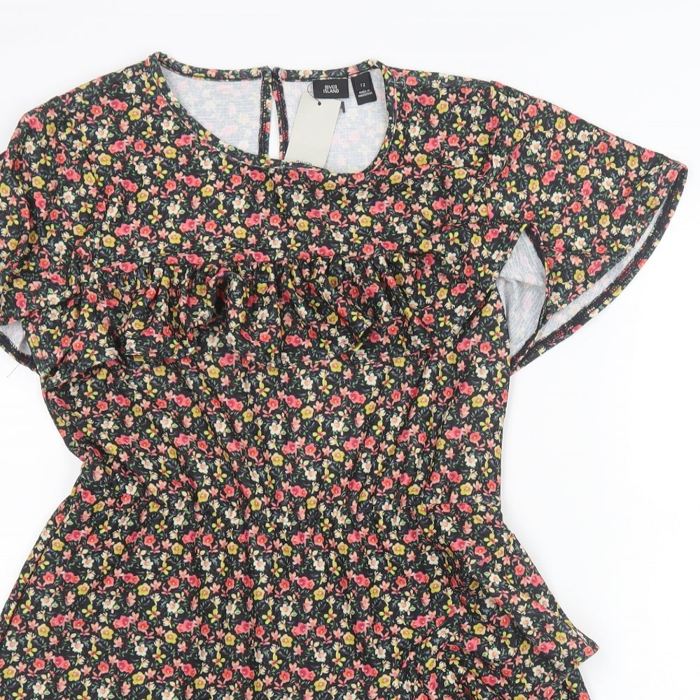 River Island Womens Pink Floral  Playsuit One-Piece Size 12