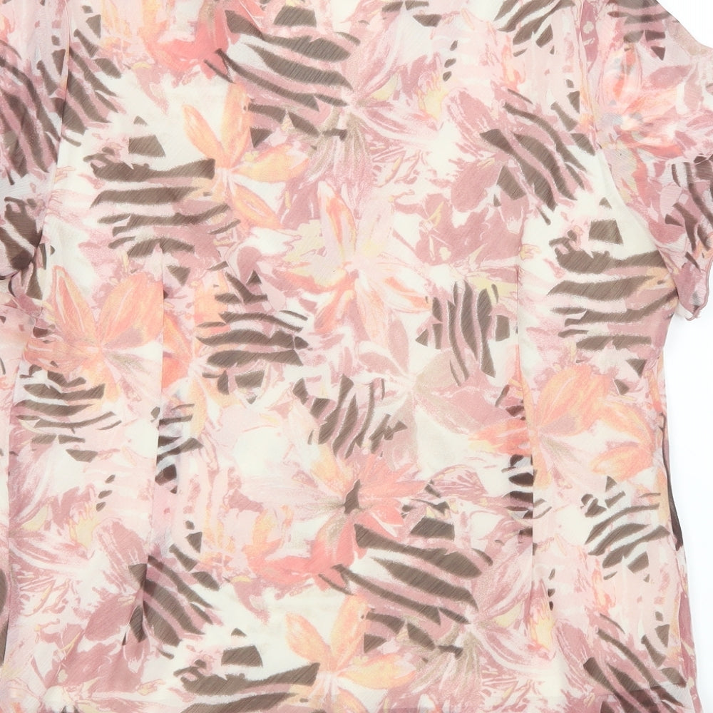 BM Womens Pink Geometric Mesh Basic Blouse Size 16