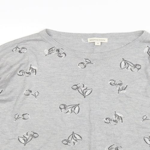 Monsoon Womens Grey Geometric  Basic T-Shirt Size M